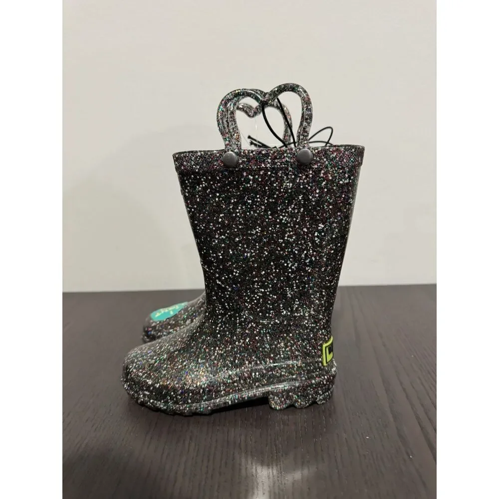 Western Chief Girls Glitter‎ Rubber Pull On Sparkle Rain Boots 8 NEW Light Up